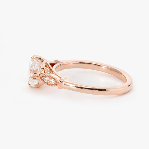 14K Rose Gold Asscher Cut Moissanite Double Prong Side Stone Wedding Ring (Ring Setting Only)