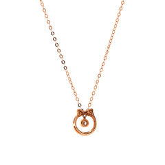 14K Rose Gold Bow Tie Pendant Necklace with Round Lab Dimaond - MMR