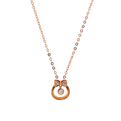 14K Rose Gold Bow Tie Pendant Necklace with Round Lab Dimaond - MMR