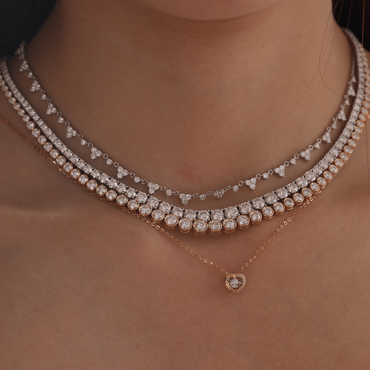 14K Rose Gold Heart Shape Pendant Necklace with Round Lab Diamond Pave - MMR