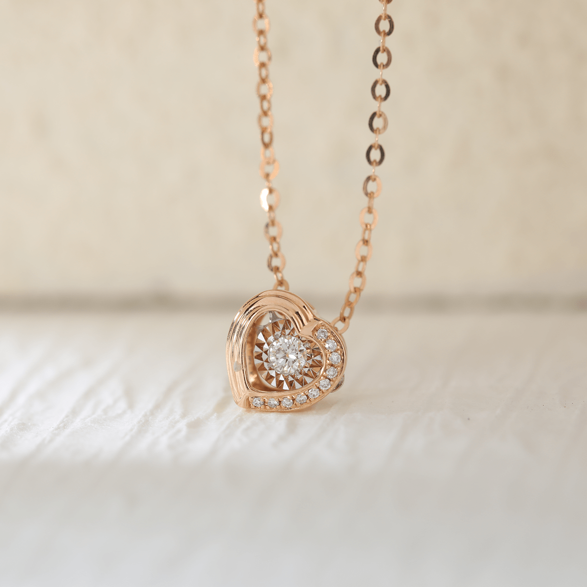 14K Rose Gold Heart Shape Pendant Necklace with Round Lab Diamond Pave - MMR