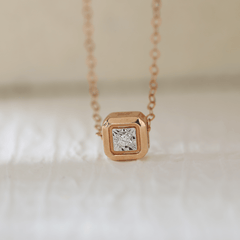 14K Rose Gold Princess Cut Lab Diamond Bezel Pendant Necklace - MMR