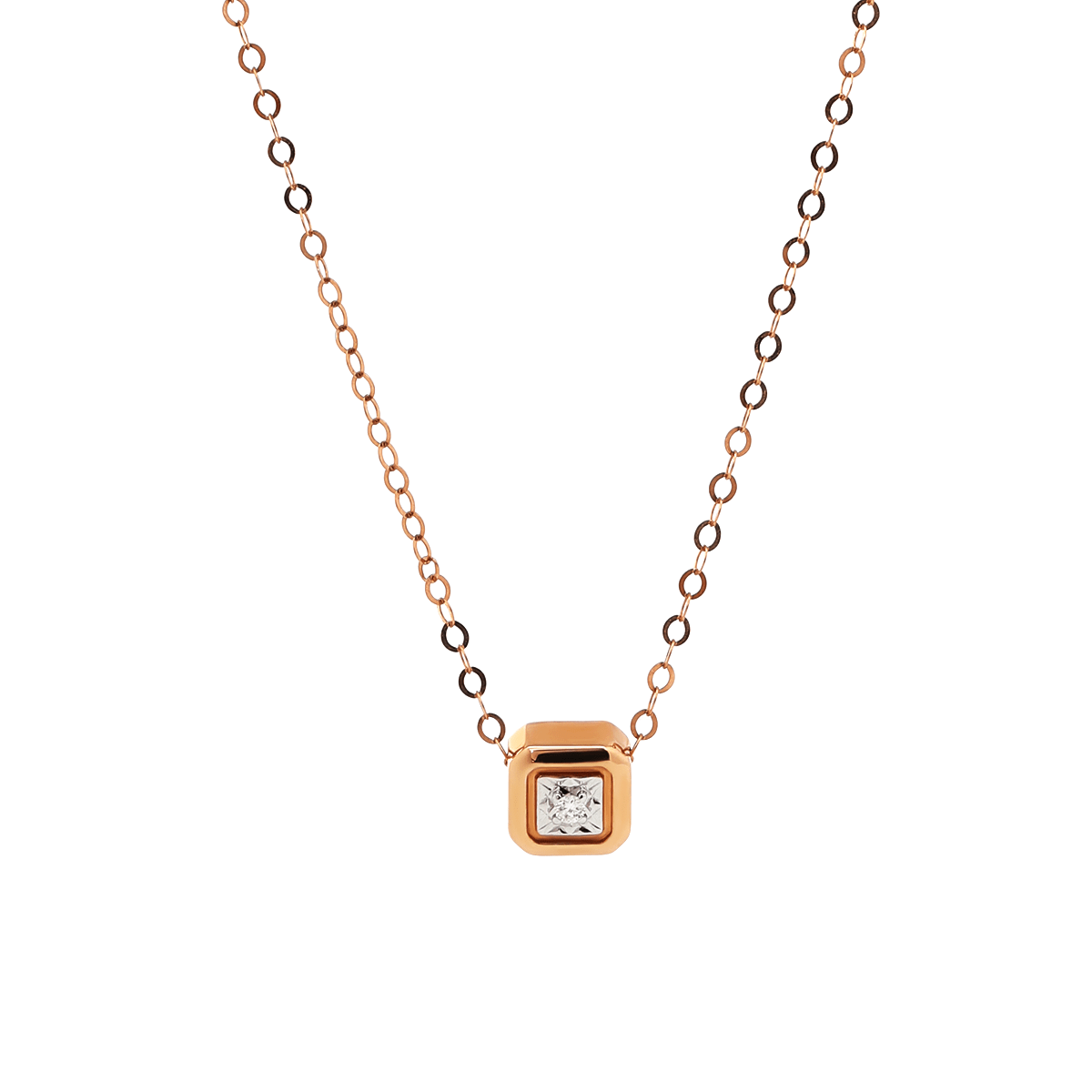 14K Rose Gold Princess Cut Lab Diamond Bezel Pendant Necklace - MMR