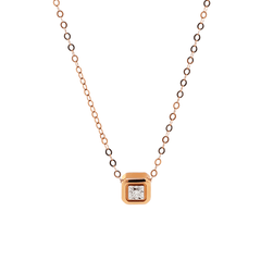 14K Rose Gold Princess Cut Lab Diamond Bezel Pendant Necklace - MMR