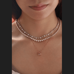14K Rose Gold Round Lab Diamond Apple Pendant Necklace with Round Lab Diamond in A Diamond - Cut Texture Halo - MMR