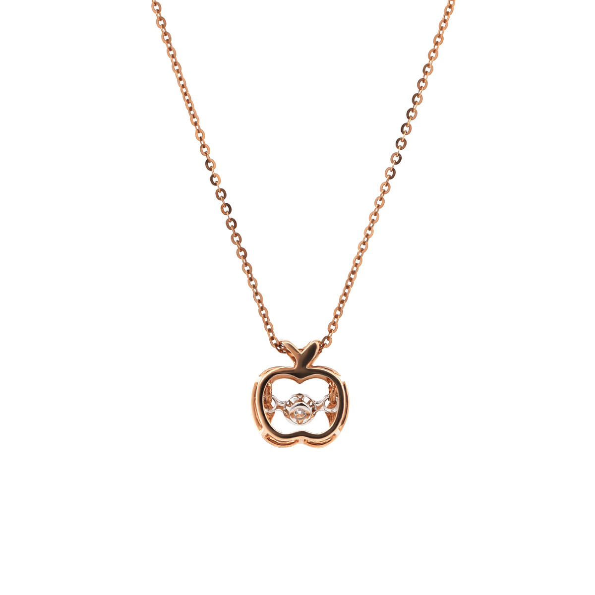 14K Rose Gold Round Lab Diamond Apple Pendant Necklace with Round Lab Diamond in A Diamond - Cut Texture Halo - MMR