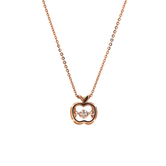 14K Rose Gold Round Lab Diamond Apple Pendant Necklace with Round Lab Diamond in A Diamond - Cut Texture Halo - MMR