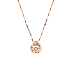 14K Rose Gold Round Lab Diamond Apple Pendant Necklace with Round Lab Diamond in A Diamond - Cut Texture Halo - MMR