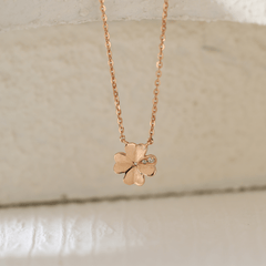 14K Rose Gold Round Lab Diamond Clover Pendant Necklace - MMR