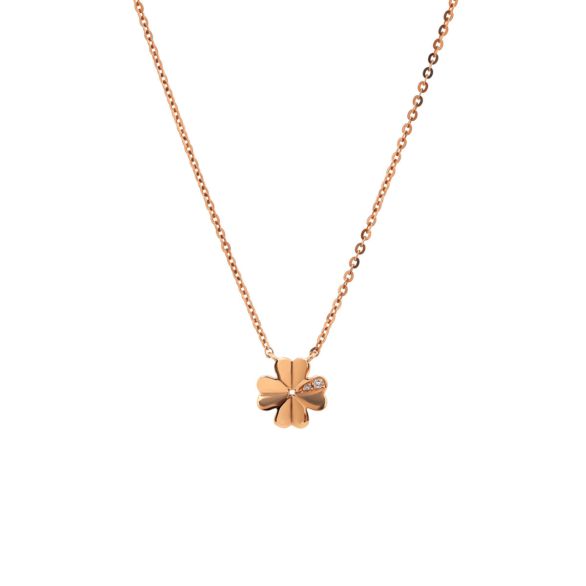 14K Rose Gold Round Lab Diamond Clover Pendant Necklace - MMR