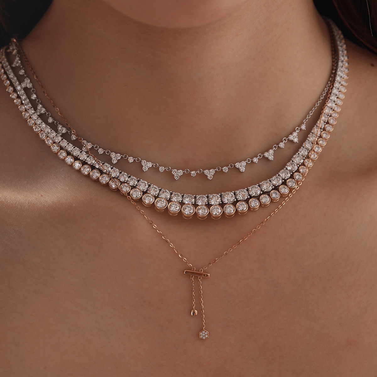 14K Rose Gold Round Lab Diamond Latch Pendant Necklace - MMR