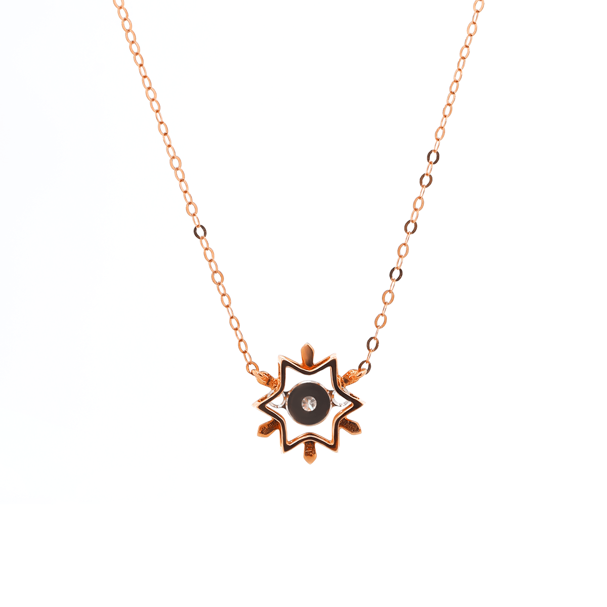 14K Rose Gold Round Lab Diamond Star Pendant Necklace with Round Lab Diamond in A Diamond - Cut Texture Halo - MMR