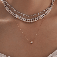 14K Rose Gold Round Lab Diamond Star Pendant Necklace with Round Lab Diamond in A Diamond - Cut Texture Halo - MMR