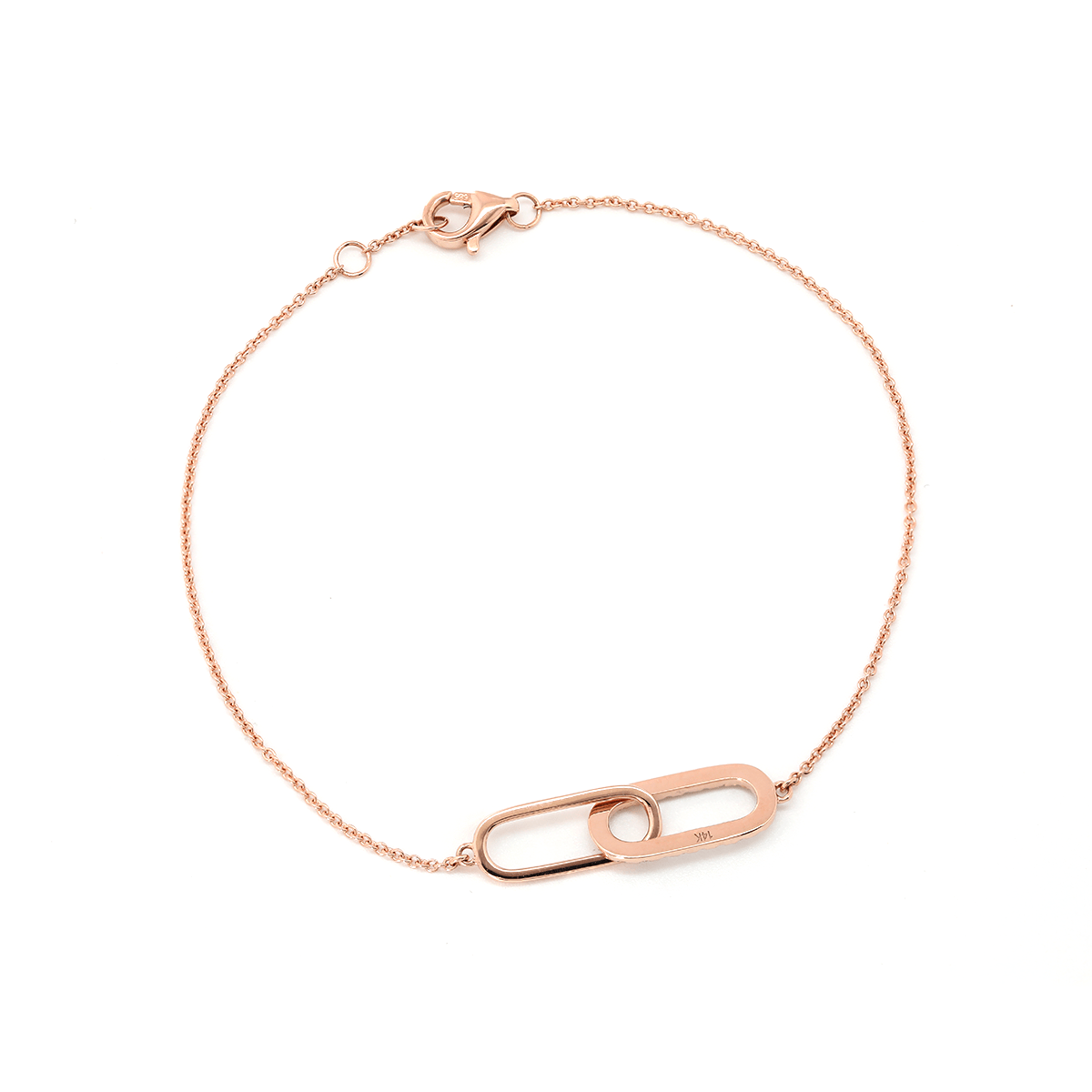 14K Rose Gold Round Lab Diamond Toi et Moi Pendant Chain Bracelet - MMR