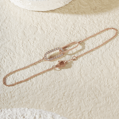 14K Rose Gold Round Lab Diamond Toi et Moi Pendant Chain Bracelet - MMR