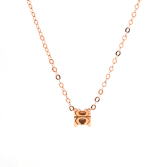 14K Rose Gold U Shape Pendant Necklace with Round Lab Diamond in A Diamond - Cut Texture Halo - MMR
