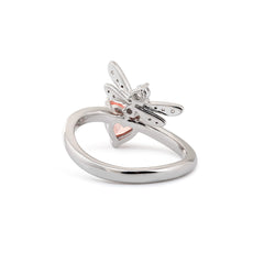14K White Gold 0.89CT Dragonfly Design Heart Shaped Lab Pink Diamond Wave Band Ring - MMR