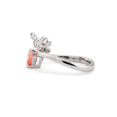 14K White Gold 0.89CT Dragonfly Design Heart Shaped Lab Pink Diamond Wave Band Ring - MMR