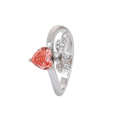 14K White Gold 0.89CT Dragonfly Design Heart Shaped Lab Pink Diamond Wave Band Ring - MMR