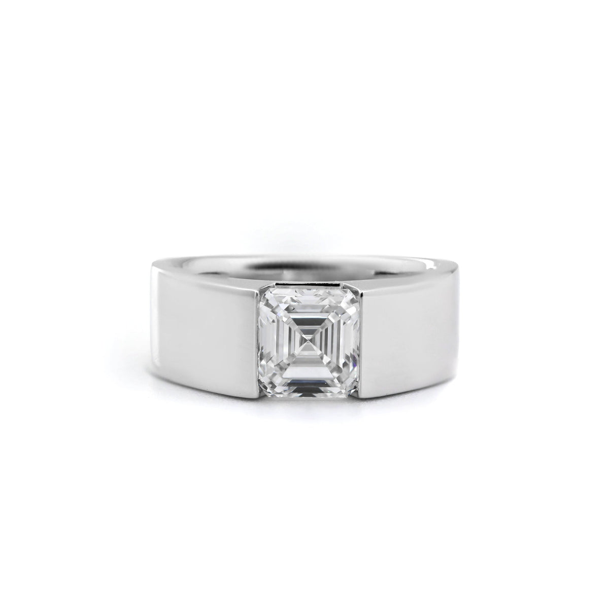 14K White Gold 1.38CT (IGI) Asscher Cut Lab Diamond Wide Band Design Ring - MMR
