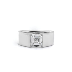 14K White Gold 1.38CT (IGI) Asscher Cut Lab Diamond Wide Band Design Ring - MMR