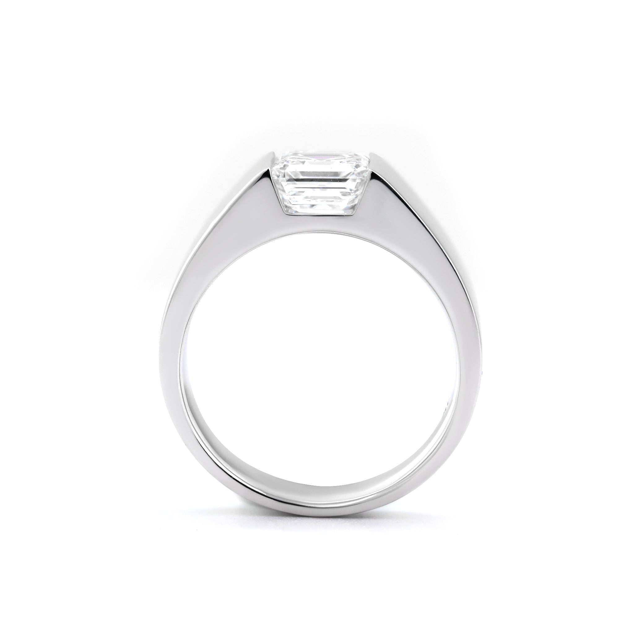 14K White Gold 1.38CT (IGI) Asscher Cut Lab Diamond Wide Band Design Ring - MMR