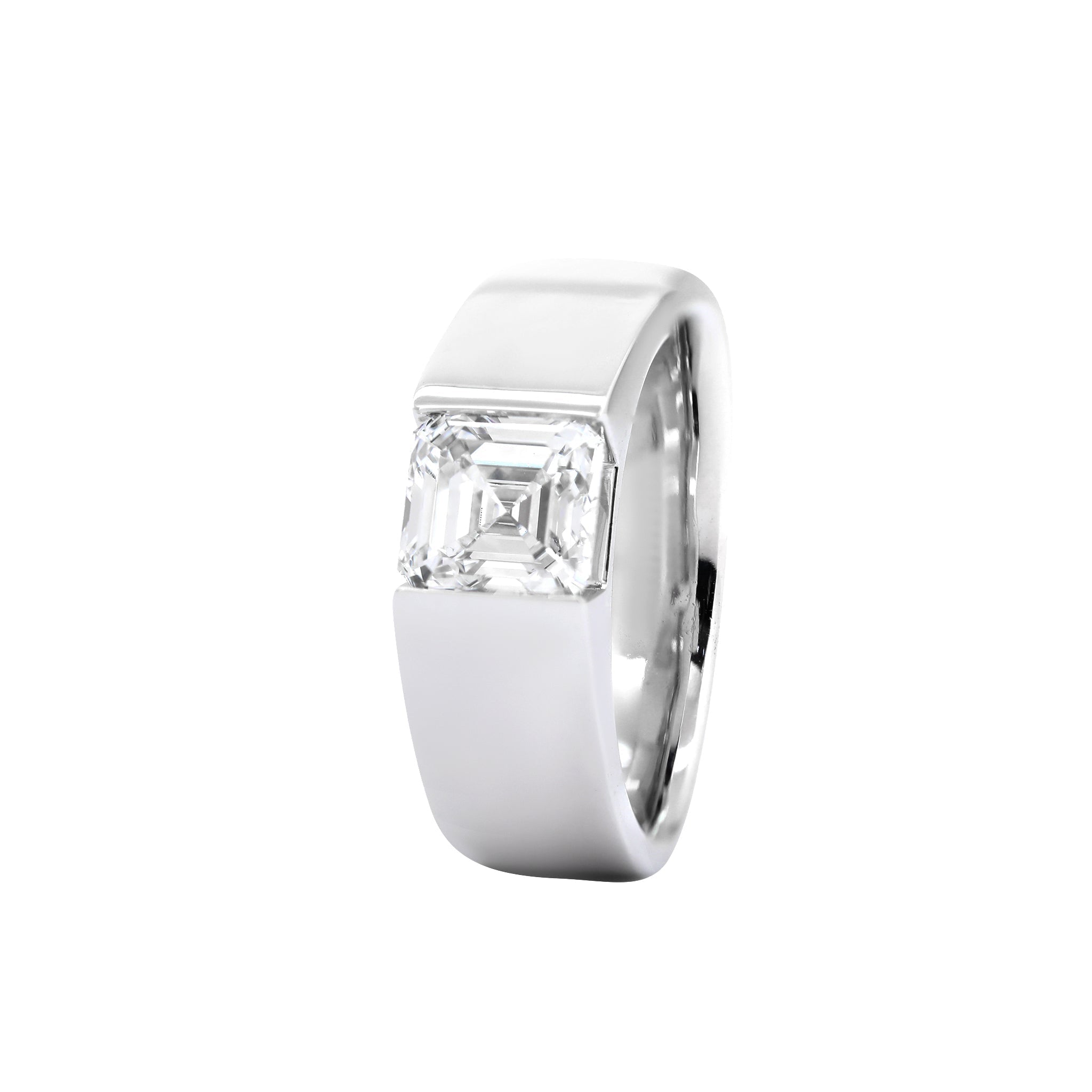14K White Gold 1.38CT (IGI) Asscher Cut Lab Diamond Wide Band Design Ring - MMR