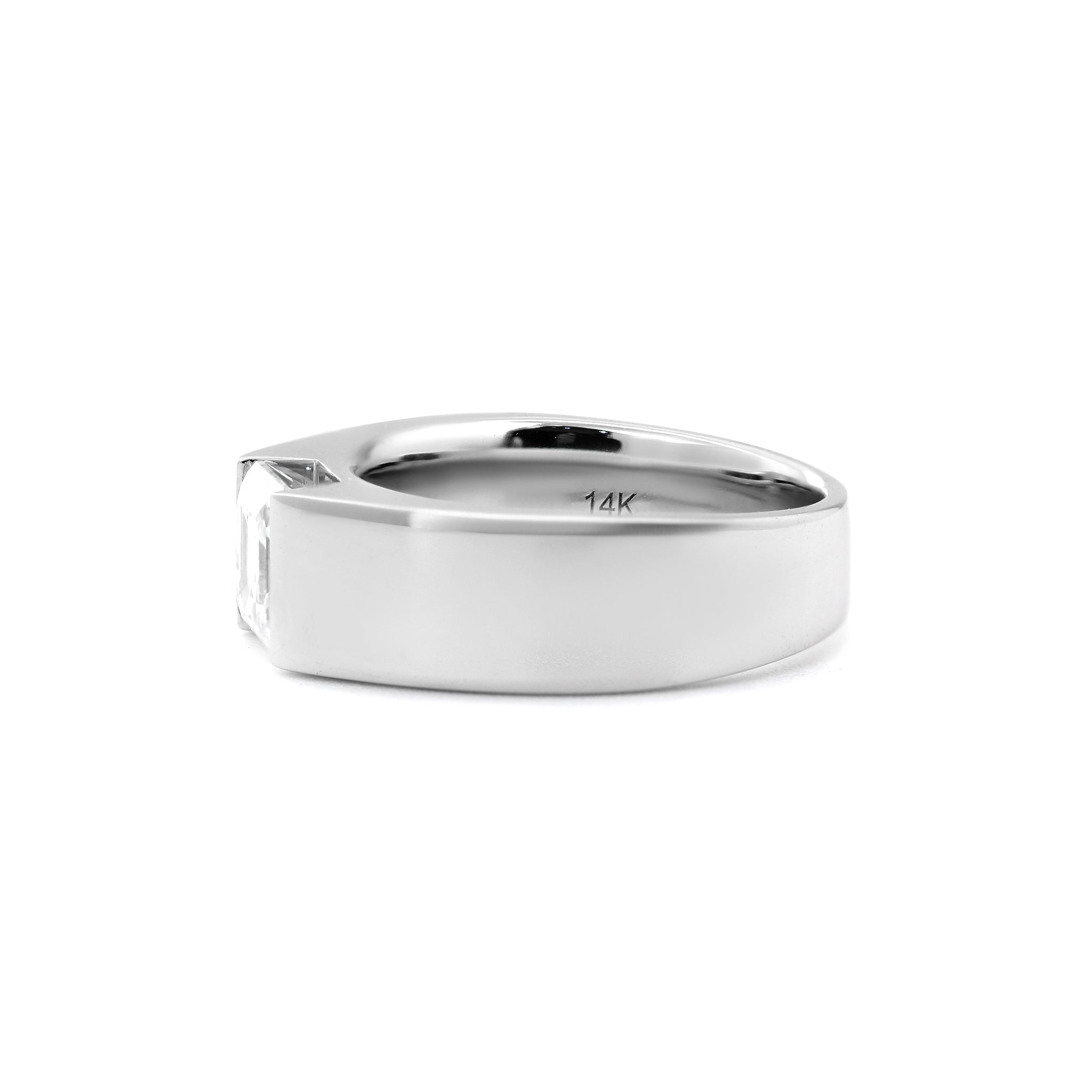 14K White Gold 1.38CT (IGI) Asscher Cut Lab Diamond Wide Band Design Ring - MMR