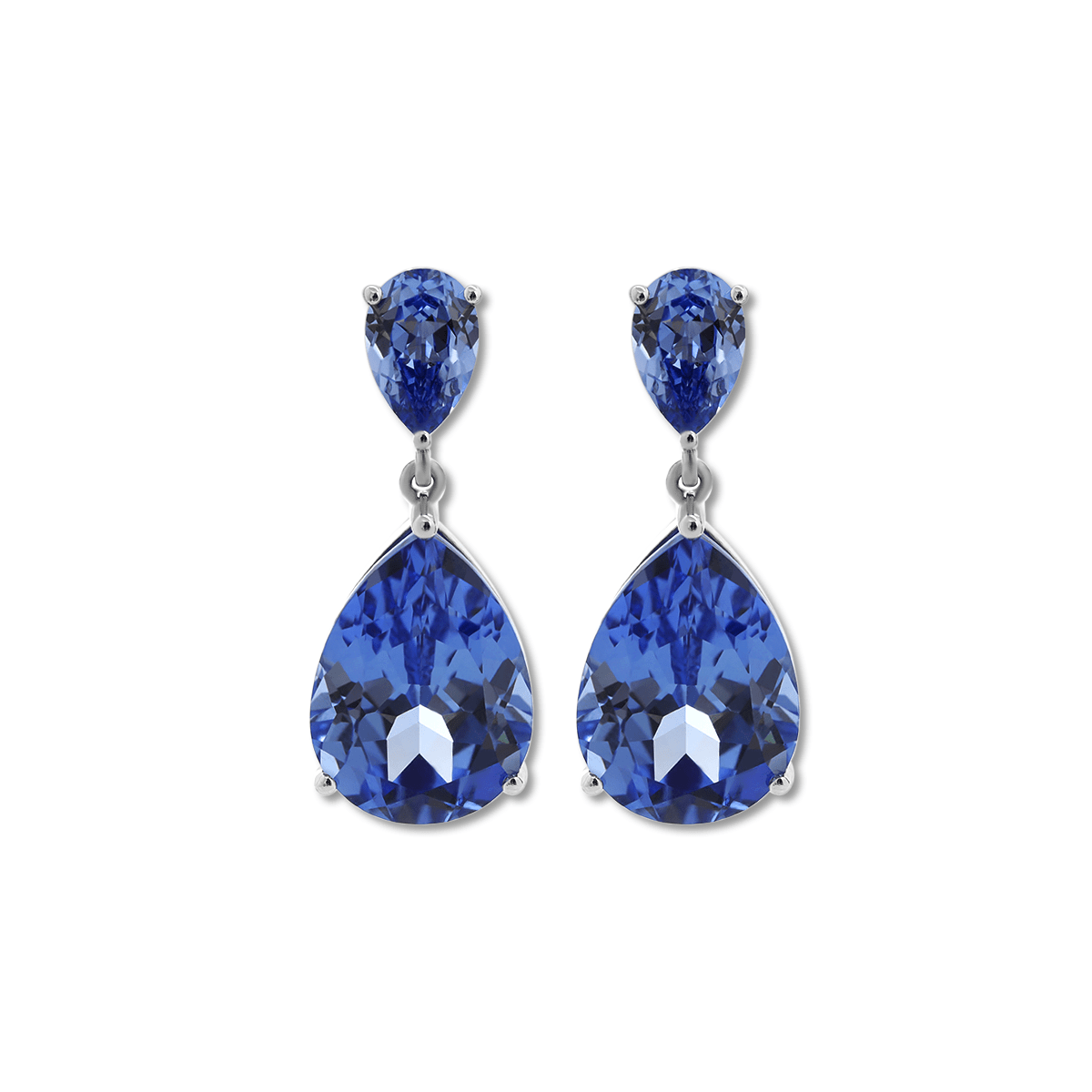 14K White Gold 16 ct tw Pear Shaped Cornflower Blue Lab Sapphire Drop Stud Earrings - MMR