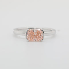 14K White Gold 1.69ct Elongated Cushion Cut Pink Lab Diamond Half Bezel Solitaire Ring - MMR