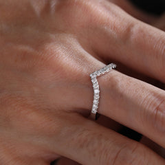 14K White Gold 1.7mm Round Diamond V - Shaped Half Eternity Ring - MMR