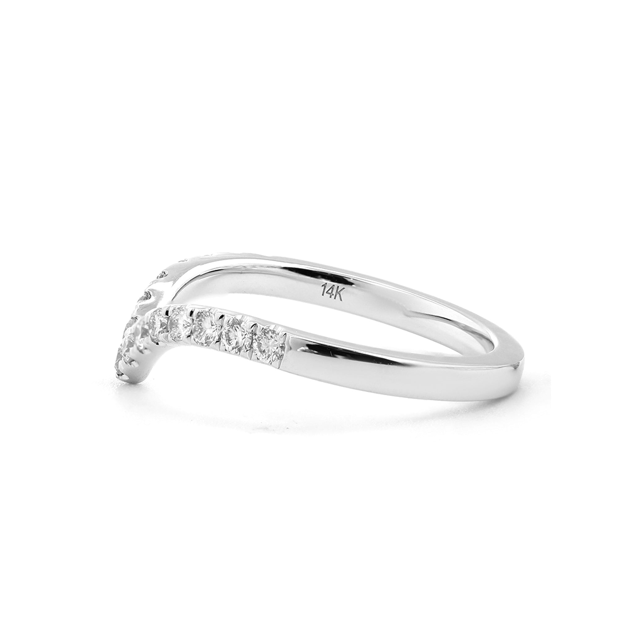 14K White Gold 1.7mm Round Diamond V - Shaped Half Eternity Ring - MMR