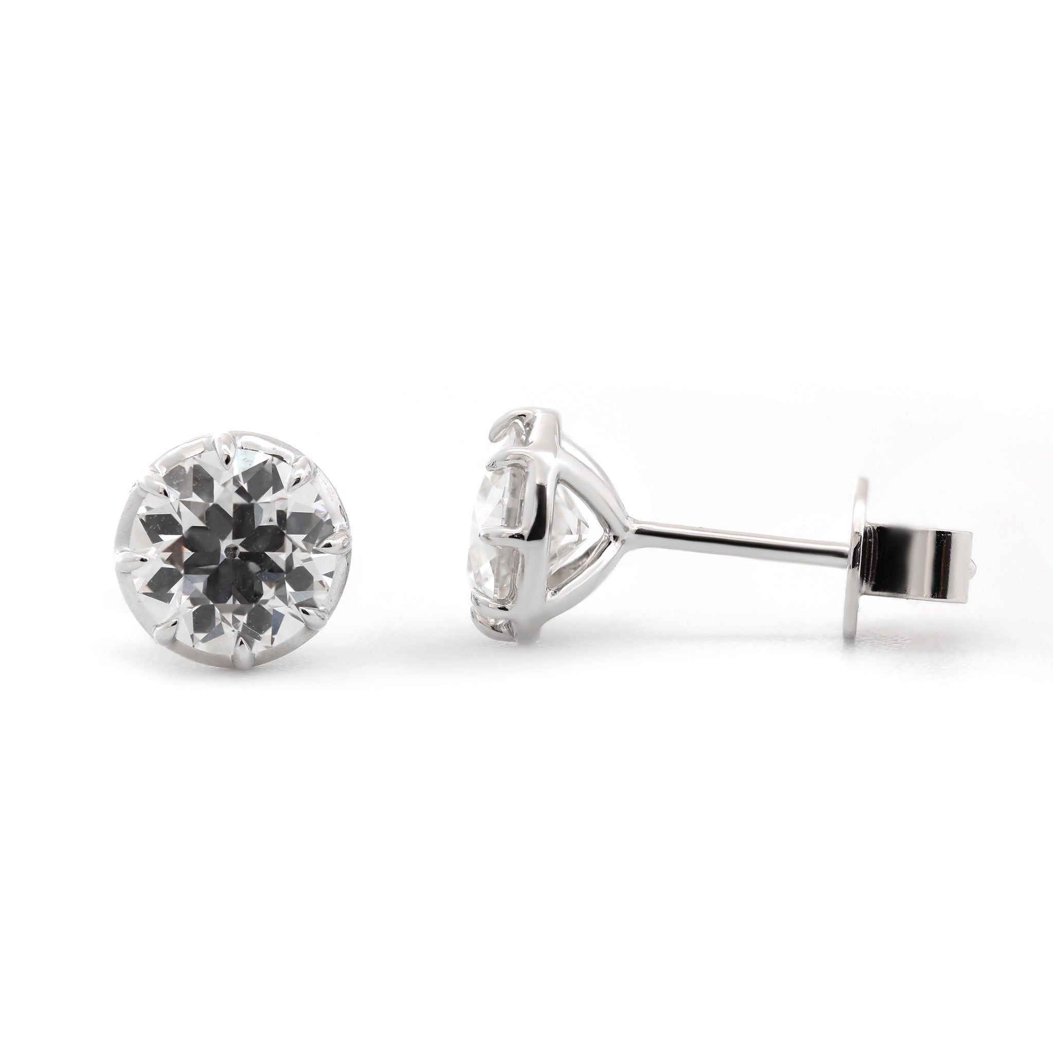 14K White Gold 1.8CTW OEC Lab Diamond Bezel - Set Martini Style Studs Earrings - MMR