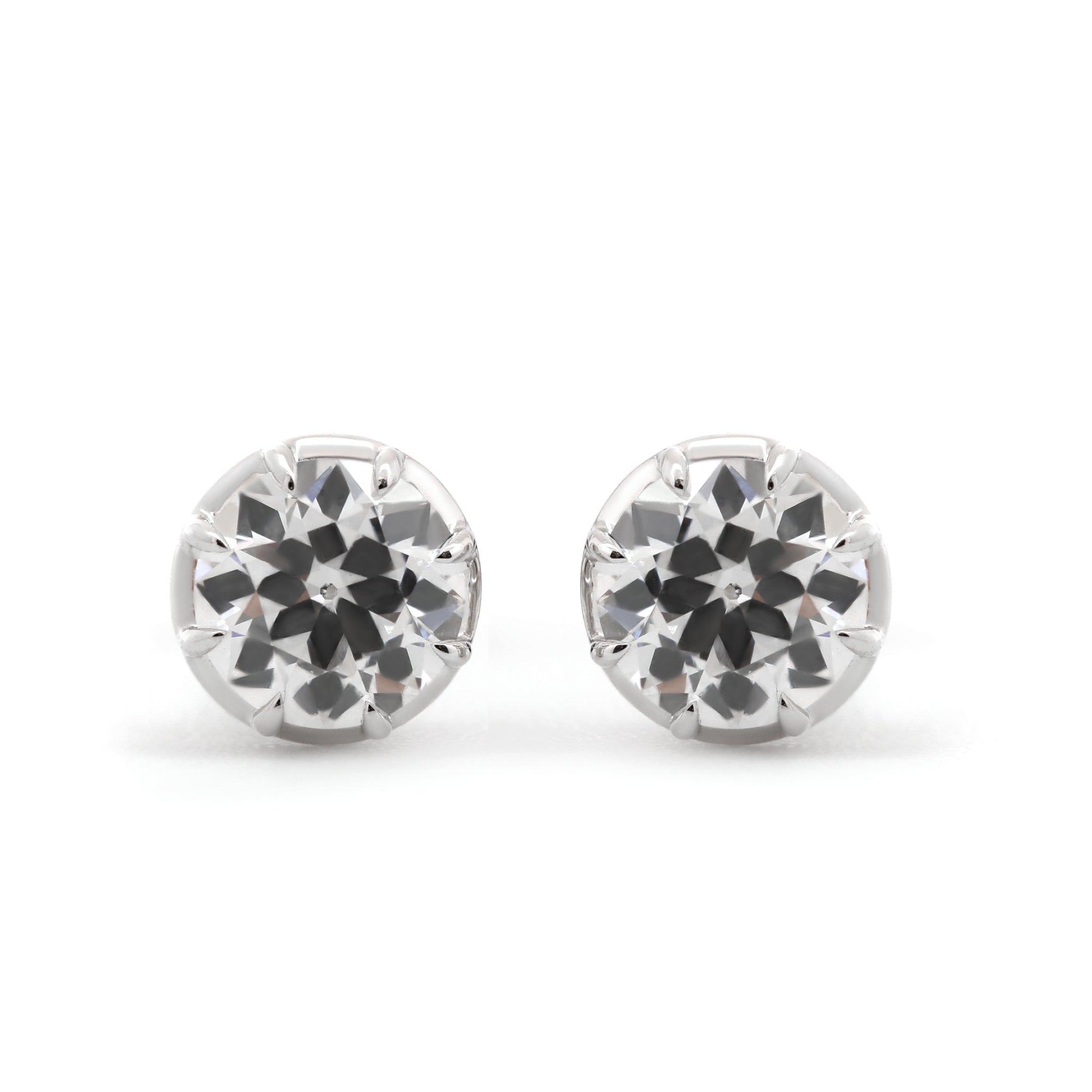14K White Gold 1.8CTW OEC Lab Diamond Bezel - Set Martini Style Studs Earrings - MMR