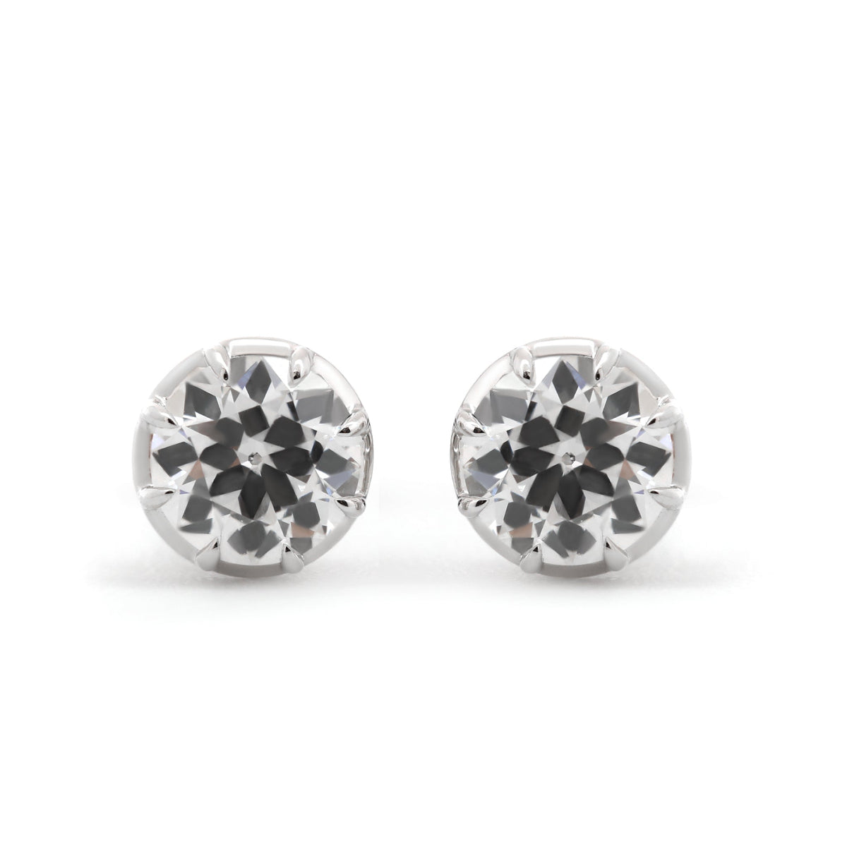 14K White Gold 1.8CTW OEC Lab Diamond Bezel - Set Martini Style Studs Earrings - MMR