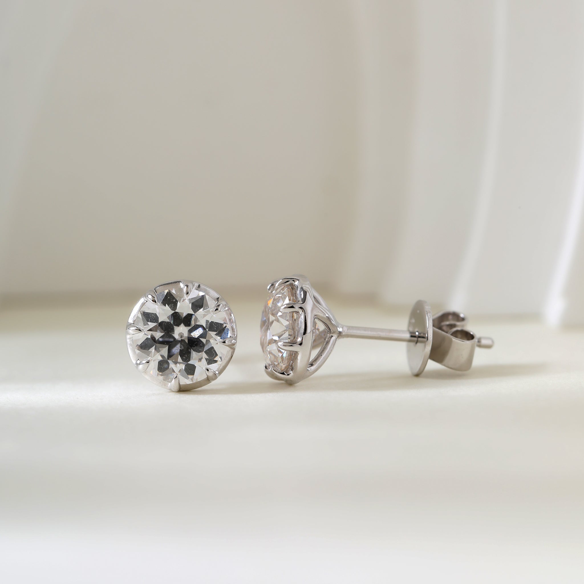 14K White Gold 1.8CTW OEC Lab Diamond Bezel - Set Martini Style Studs Earrings - MMR
