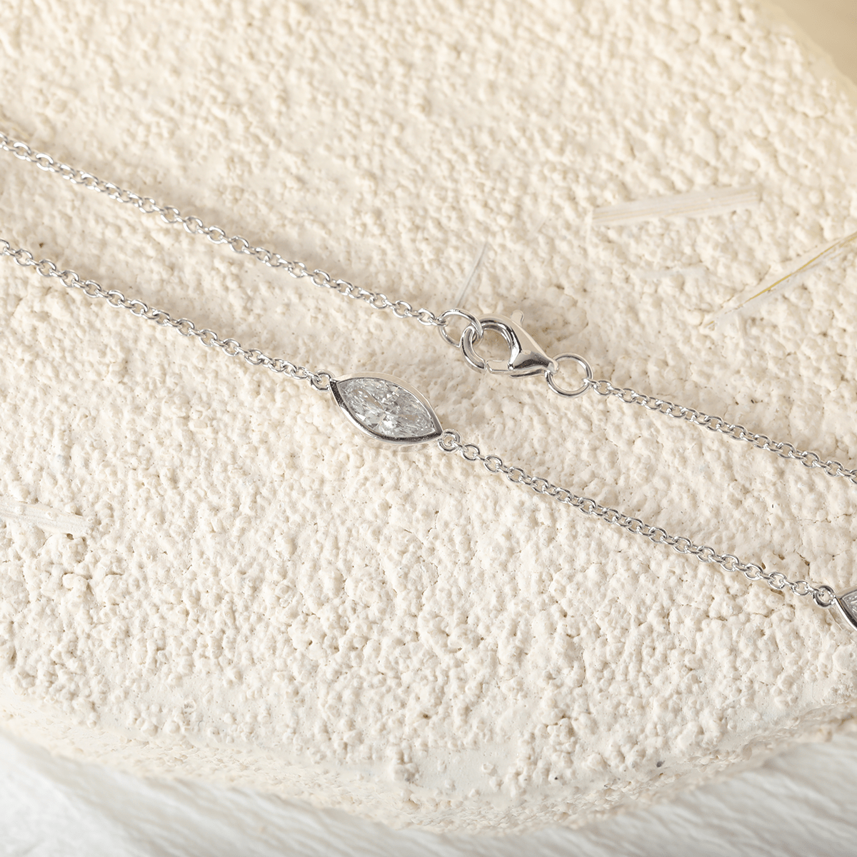 14K White Gold 2.5 ct tw Marquise Cut Lab Diamond Bezel 5 - Stone Station Necklace - MMR