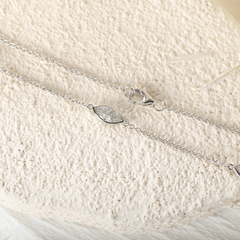 14K White Gold 2.5 ct tw Marquise Cut Lab Diamond Bezel 5 - Stone Station Necklace - MMR