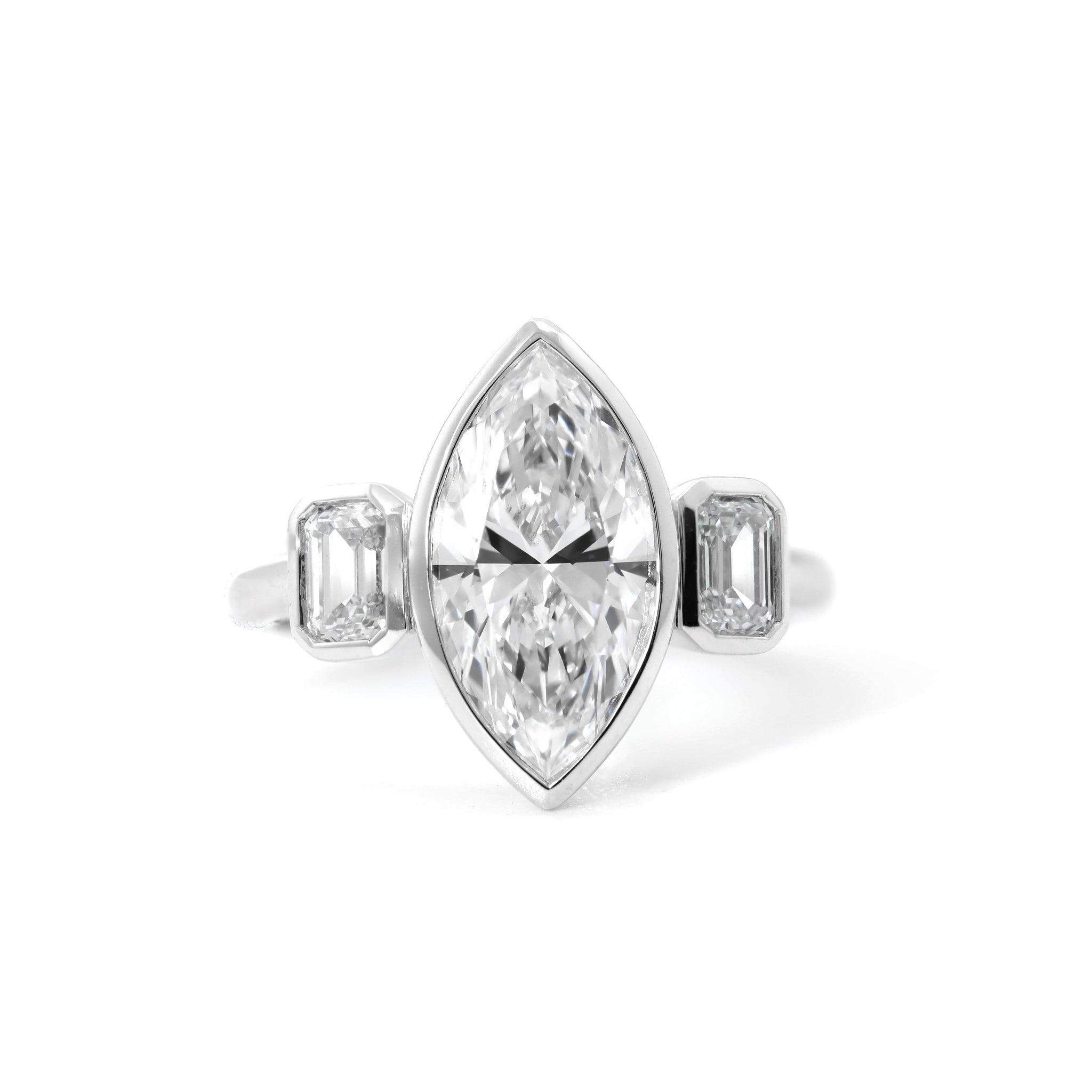 14K White Gold 2.53CT (IGI) Marquise Brilliant Cut Lab Diamond Three Stone Ring - MMR