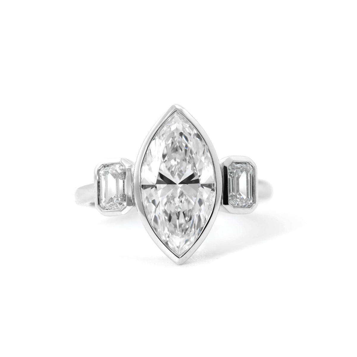 14K White Gold 2.53CT (IGI) Marquise Brilliant Cut Lab Diamond Three Stone Ring - MMR