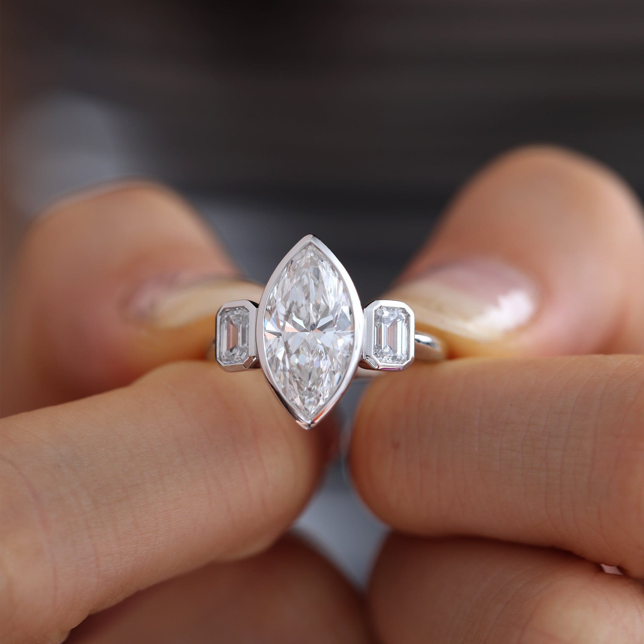 14K White Gold 2.53CT (IGI) Marquise Brilliant Cut Lab Diamond Three Stone Ring - MMR