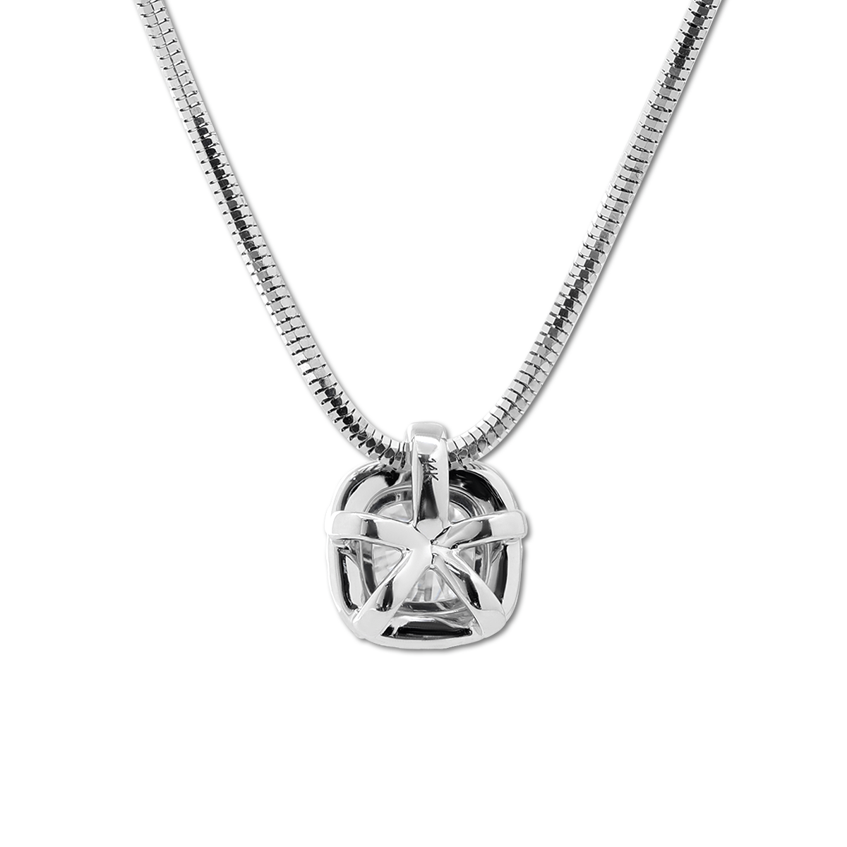 14K White Gold 2ct Cushion Lab Diamond Pendant Necklace with Round Lab Diamond Halo and Snake Chain - MMR