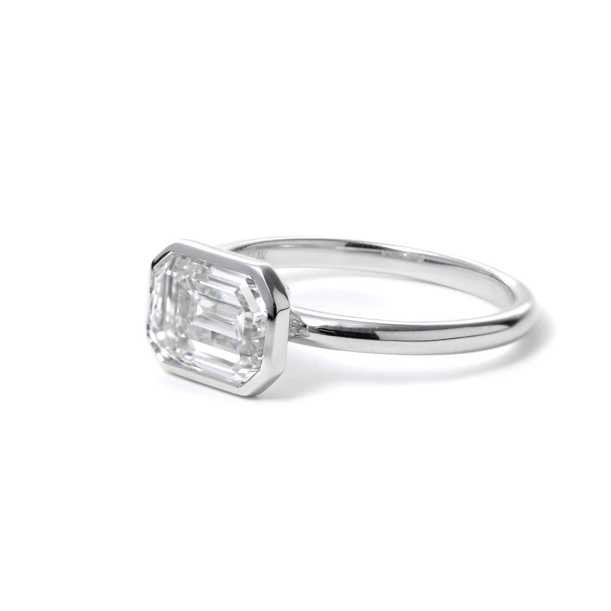 14K White Gold 2ct Emerald Cut Lab Diamond Bezel Solitaire Ring - MMR