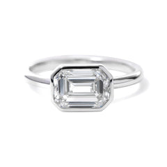 14K White Gold 2ct Emerald Cut Lab Diamond Bezel Solitaire Ring - MMR