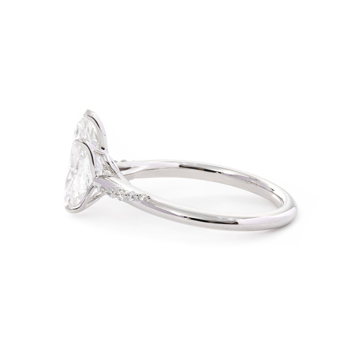 14K White Gold 2ct Pear Cut Lab Diamond Ring with Twist Pave Band and Floral Basket Head Design - MMR