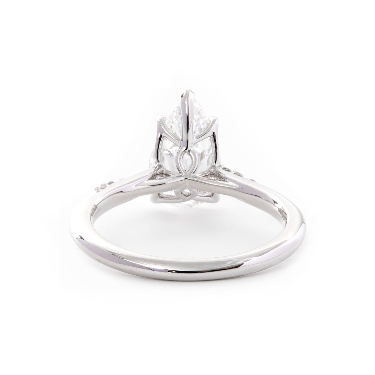 14K White Gold 2ct Pear Cut Lab Diamond Ring with Twist Pave Band and Floral Basket Head Design - MMR