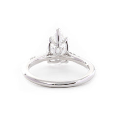 14K White Gold 2ct Pear Cut Lab Diamond Ring with Twist Pave Band and Floral Basket Head Design - MMR