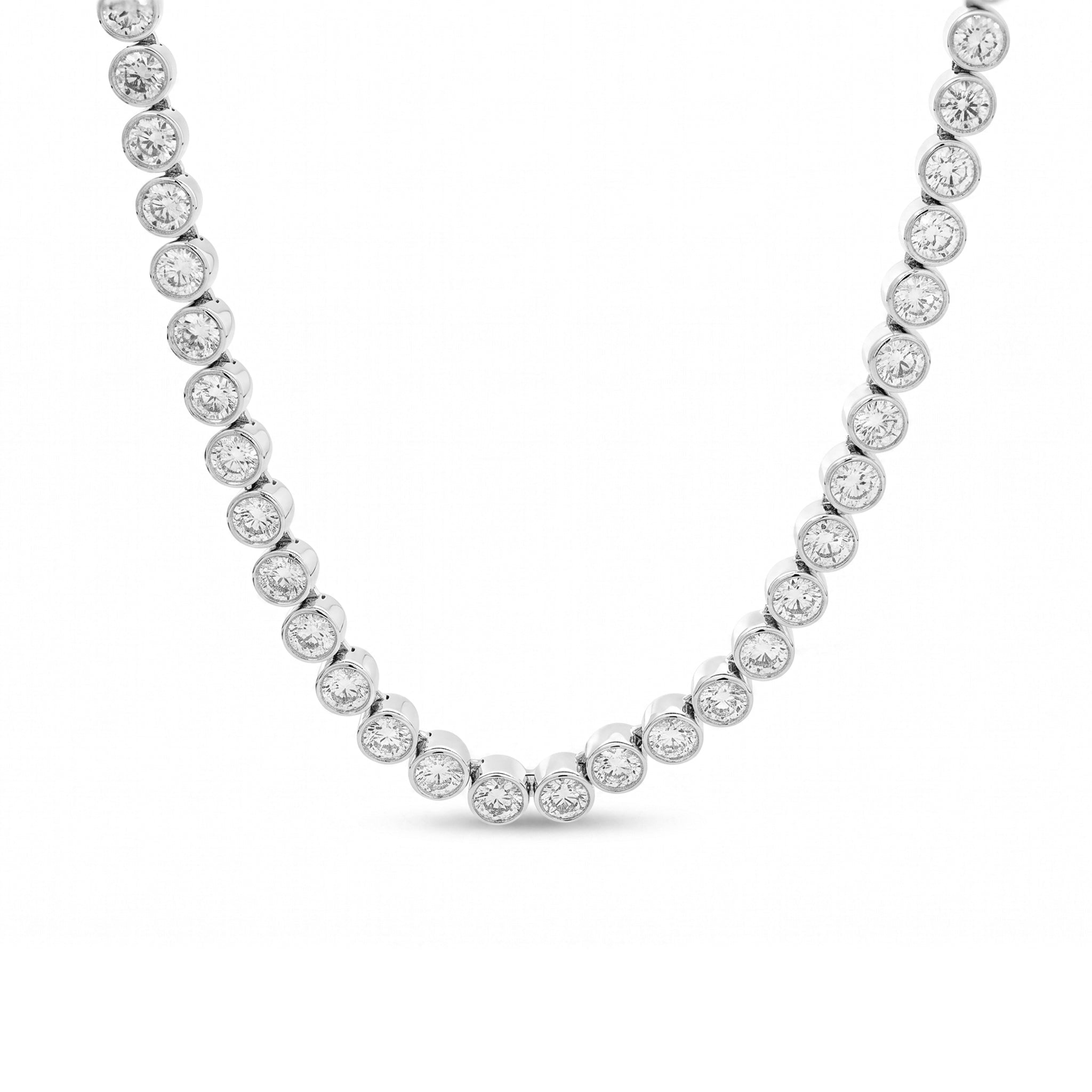 14K White Gold 3.2mm Round Brilliant Lab diamond Bezel - Set Tennis Necklace (18") - MMR