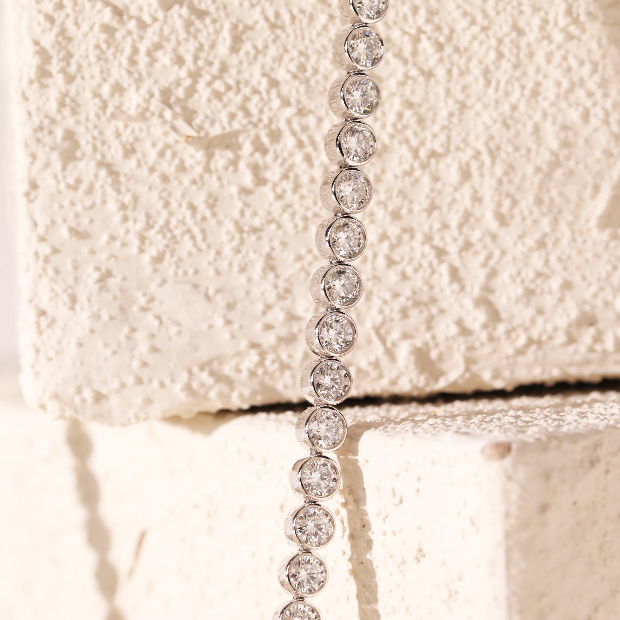 14K White Gold 3.2mm Round Brilliant Lab diamond Bezel - Set Tennis Necklace (18") - MMR