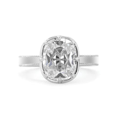 14K White Gold 3ct Elongated Old Mine Cut Lab Diamond 8 Claw Prong Basket Solitaire Ring with Millegrain Tapered Band Design - MMR